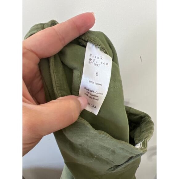 NEW Frank & Eileen Blackrock Utility Frayed Hem Pants Women's Army Size: 6 - Picture 6 of 7